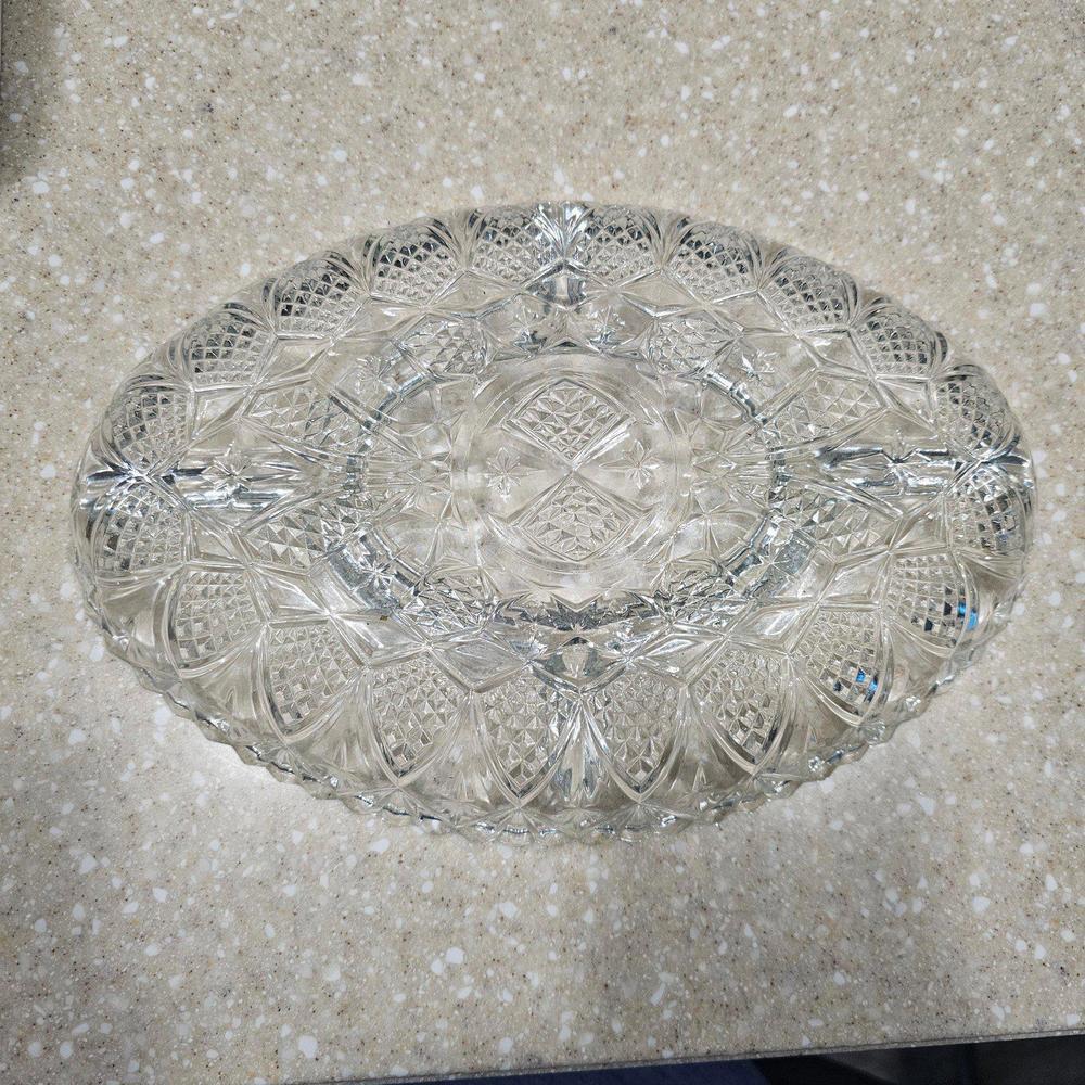 Vintage Oval cut crystal divided serving dish